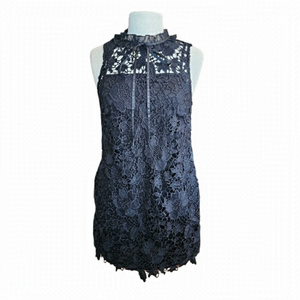 Kensie Black Lace Ruffle Neck Pocket Mini Dress Size S